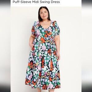 Old Navy Floral Puff Sleeve Midi Swing Dress (XXL)